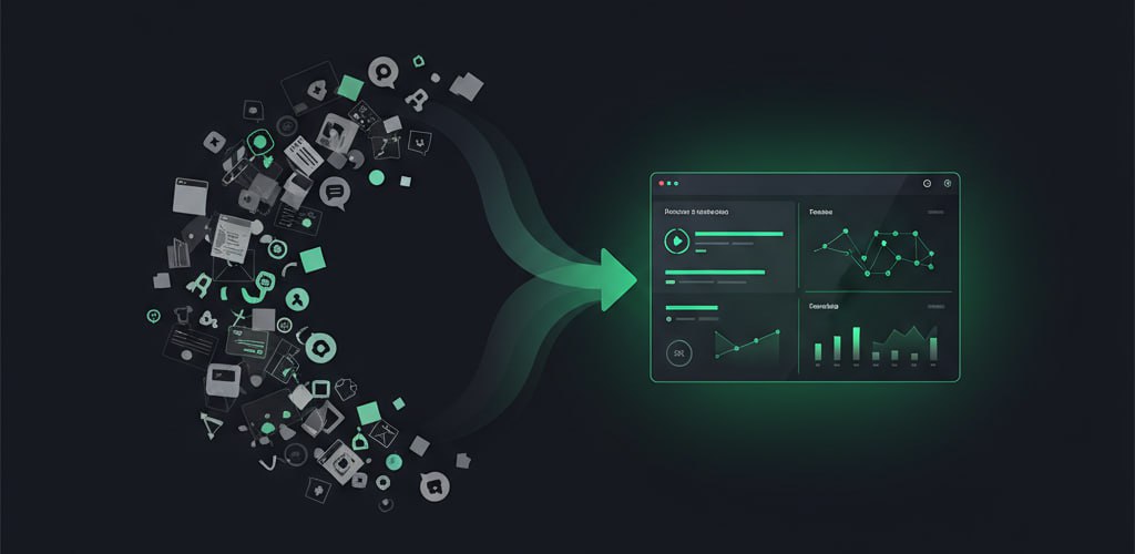Scattered tools converging into a unified dashboard